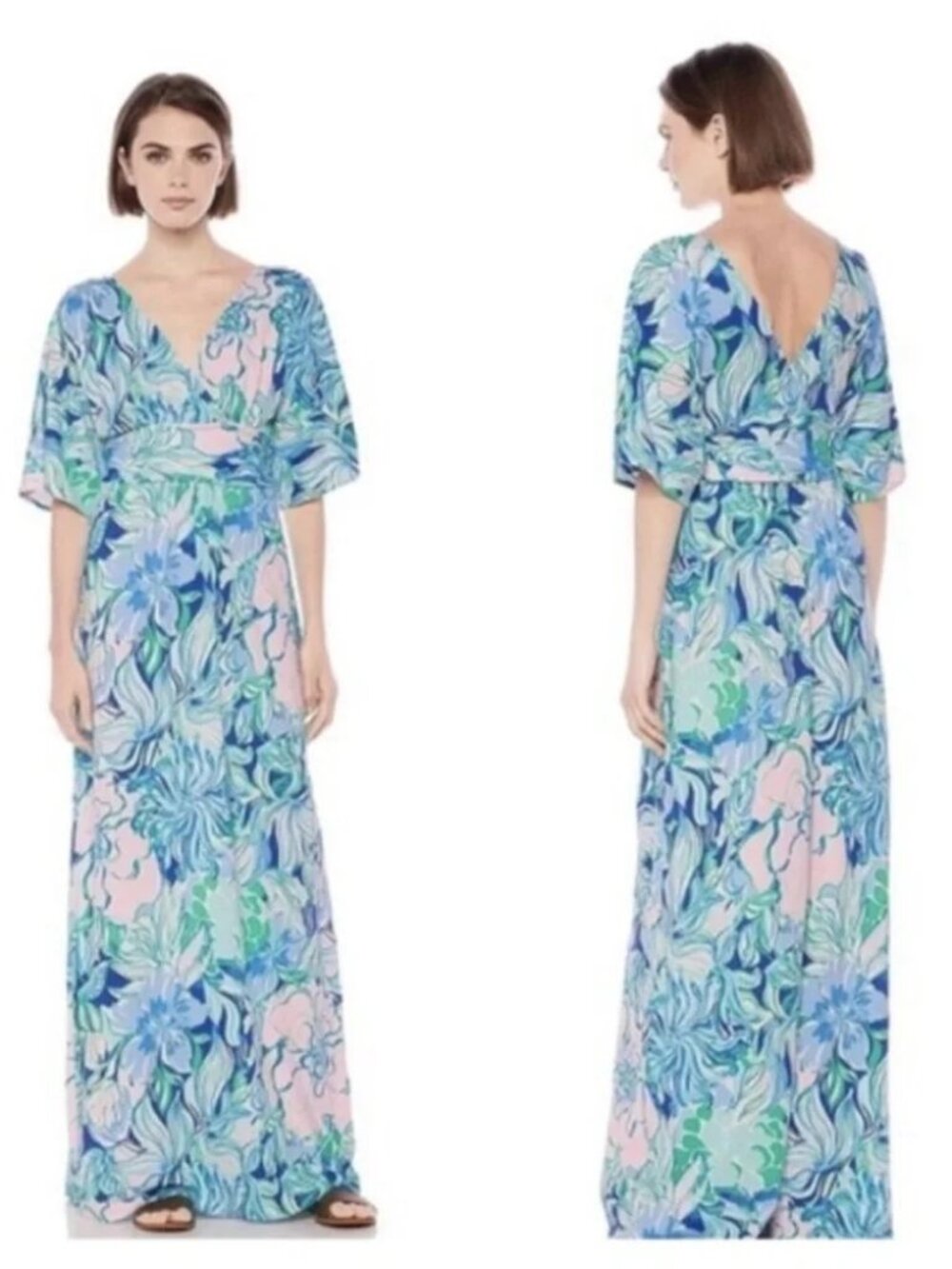 Lilly Pulitzer Parigi Maxi Dress Party Thyme Blue Green White Pink - Size L - Picture 3 of 5